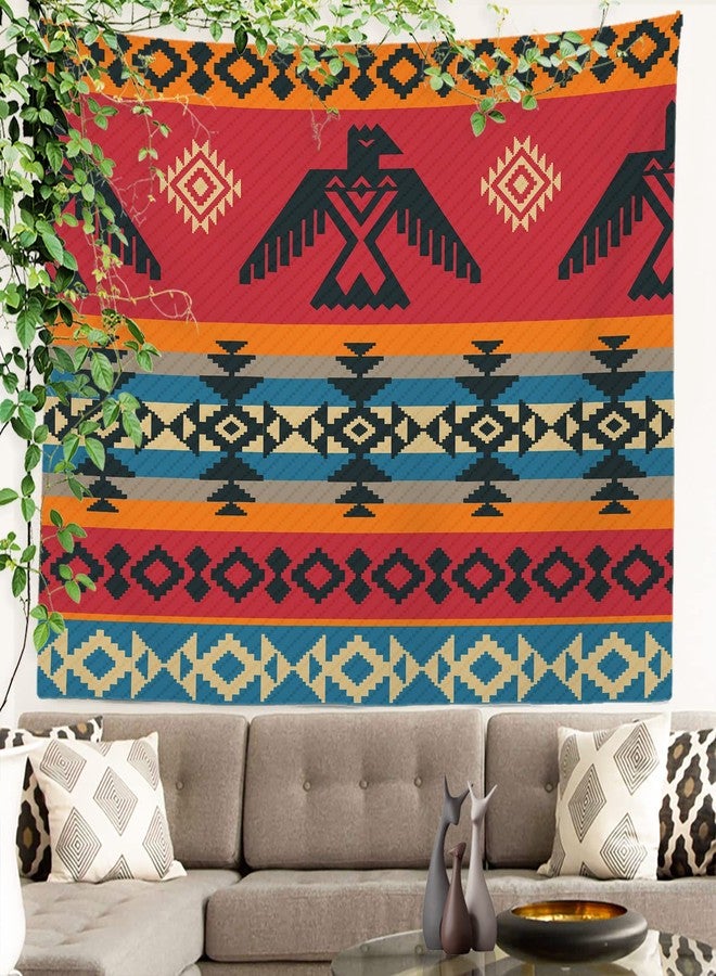 Batmerry Ethnic Geometric Tribal Tapestry, Native American Navajo Tribal Design Print Picnic Mat Hippie Trippy Tapestry Wall Art Decor for Bedroom Living Room, 51.2 x 59.1 Inches, Geometric - Image 2